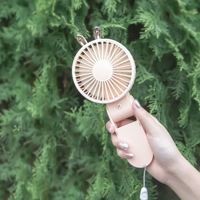 270 Degree Adjustable Cute Rabbit Bear Mini USB Foldable Handheld Fan Easy to Carry Small Fan with Hanging Rope Summer Cooling S