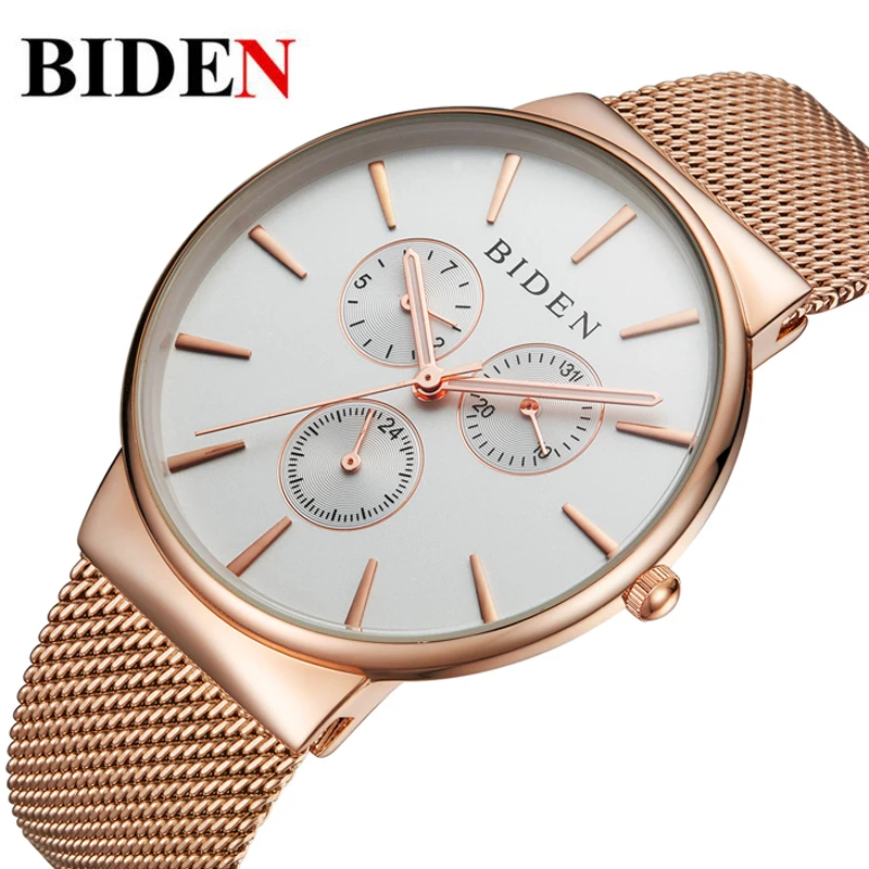 

2017 Top Biden Brand Luxury Watches Mens Stainless Steel Mesh Strap Fashion Quartz Man Watch Simple Stylish Thin Dial Date Clock