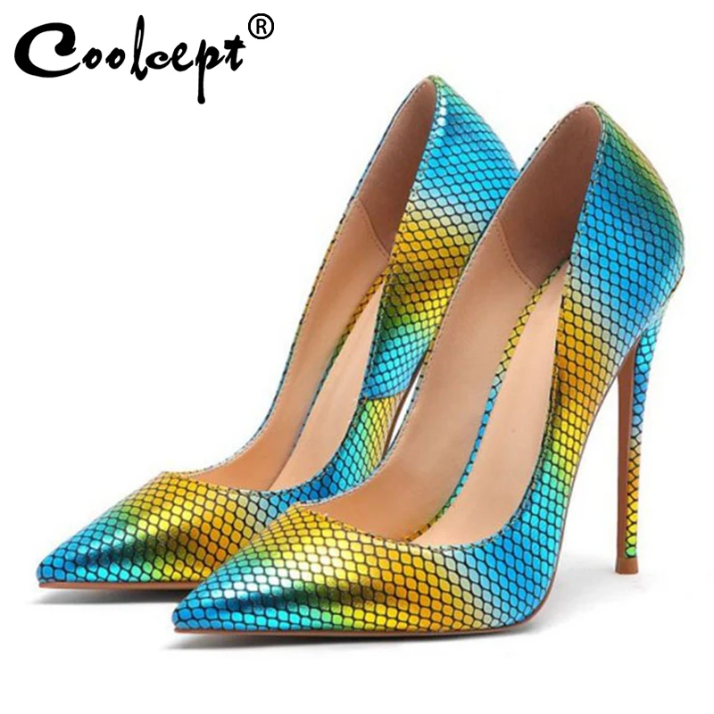 

Coolcept Mixed Colors Sexy Ladies Pumps Spring Pointed Toe Super High Heels Shoes Woman Wedding Party Fashion Pumps Size 34-45