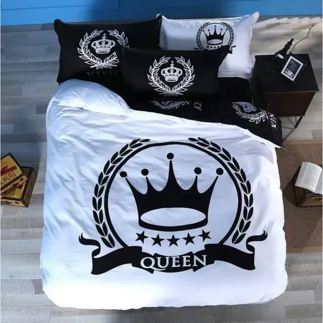 Black White Royal Crown Bedding Set Queen King Size 4pcs Bedclothes Bed