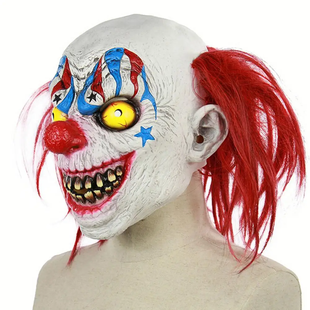 Страшная маска на Хеллоуин клоун латексный Полнолицевой маска большой рот красный нос волос Косплэй ужас маскарад маска призрак вечерние