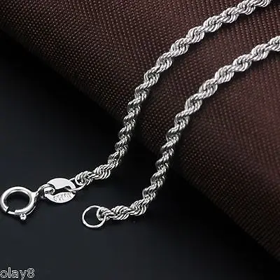 

New Pure Au750 18K White Gold Chain Women 1.9mm Rope Link Necklace 22inch