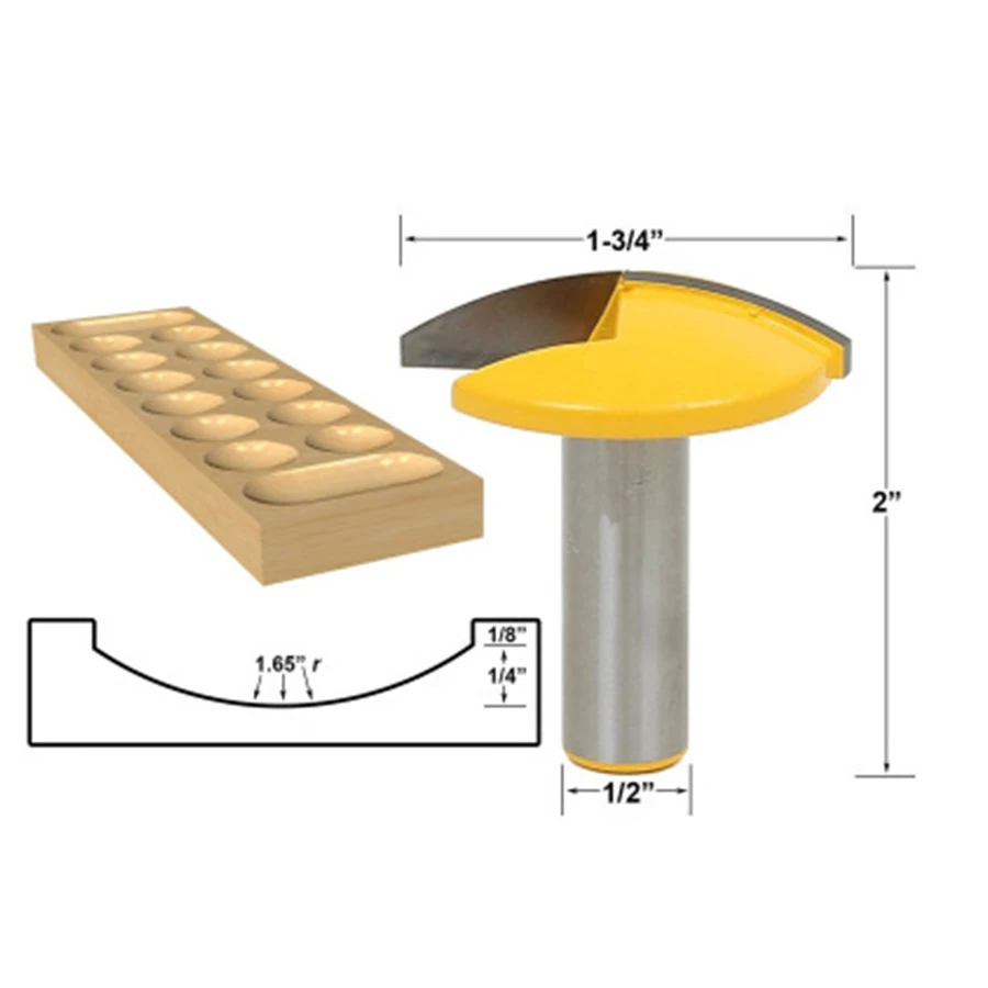 

1pc 1/2" Concave Radius Milling Cutter - 1.65" Radius - 1-3/4" Wide For Woodworking Cutting Tool