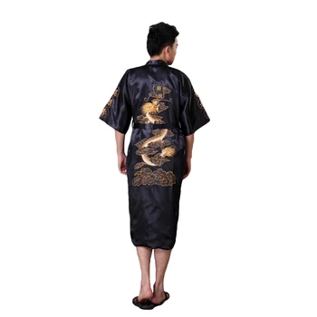 

Summer Male Robe Gown Hot Sale Silk Satin Sleepwear Kimono Gown Black Chinese Men Embroidery Dragon Robe Nightgown Plus Size 3XL