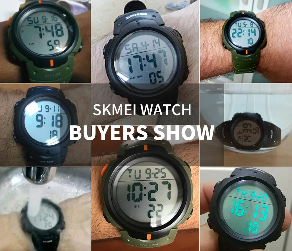SKMEI Outdoor Sport Big Dial Watch Men Fashion Simple Watches Calendar PU Strap 5Bar Waterproof Digital Watch Reloj Hombre 1068
