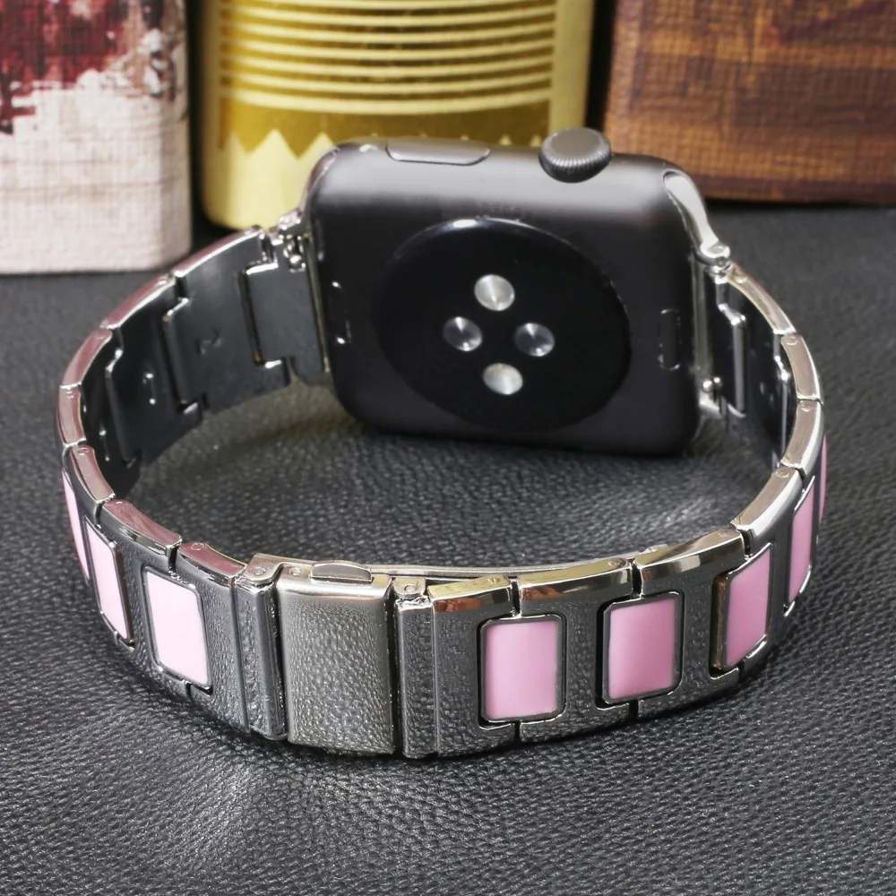 Steel Stainless With Ceramic Watchband For Apple Watch Bracelet 1 2 3 4 Series 40mm 44mm 38mm 42mm Band Popular Smart Strap