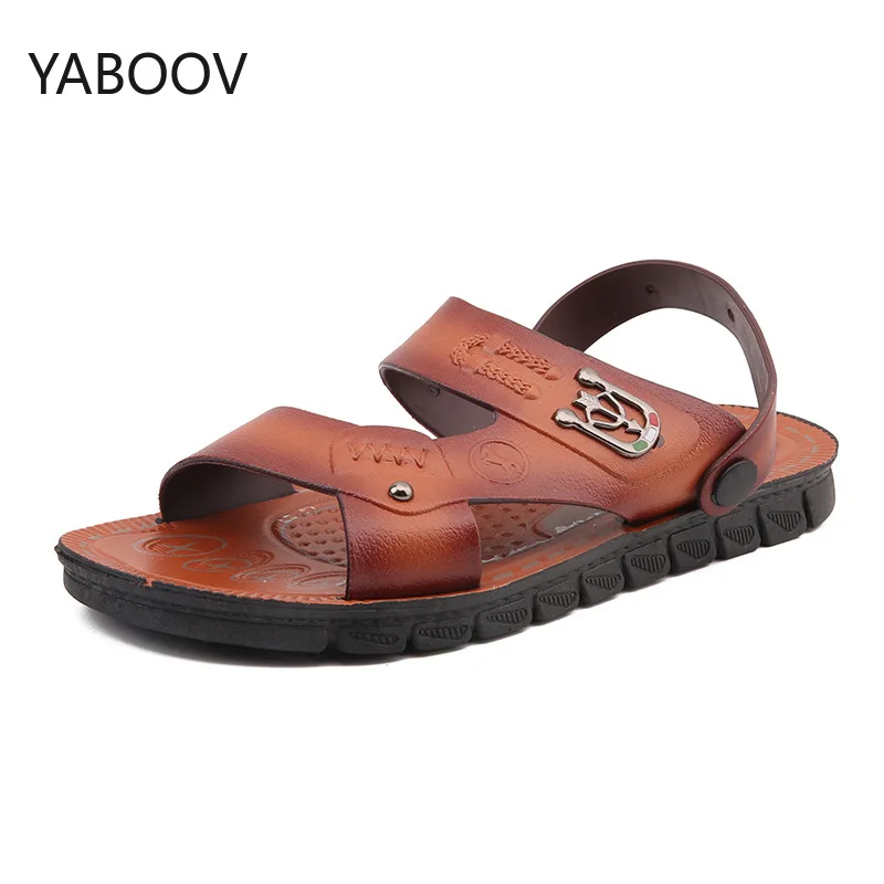 

Men's Sandals Leather Breathable Open Toe Sandals Non-Slip Summer Lightweight Beach Slippers Outdoor