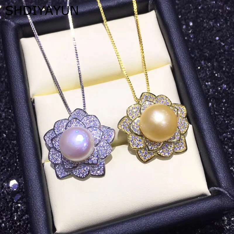 

SHDIYAYUN Fine Pearl Necklace Pearl Jewelry Natural Freshwater Pearl Pendants Flower 925 Sterling Silver Gold Jewelry For Women
