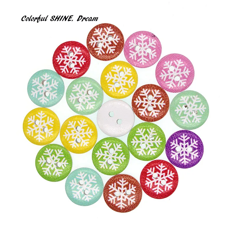 

50PCs Wholesale Natural Wooden Buttons Round Snowflower Design Scrapbooking Sewing Accessories DIY Craft 2 Holes 15mm Dia.