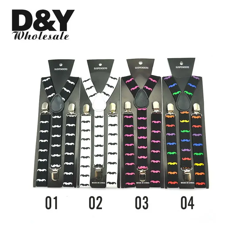 

Men women Unisex Clip-on Braces Elastic Suspender Fashion 9 Colors "Mustache" pattern Mix Y-back Suspenders Wholesale & Retail