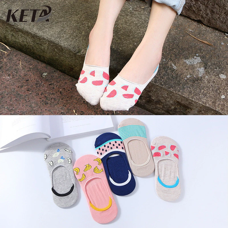 

[KETA] 5Pairs/lot Fashion Fruit Printed Women Socks Female Casual Short Ankle Cotton Socks Ladies Cute Funny Socks Girl Happy