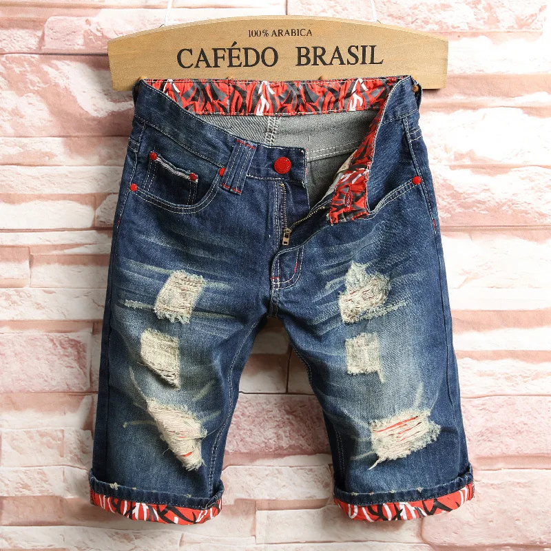 

2019 Summer New Top Men Jeans Shorts,Blue Color Fashion Designer Short Ripped Jeans For Men Denim Shorts Knee Length Hole Jeans