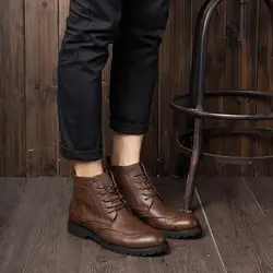 Мода Досуг сплошной Для мужчин ботинки martin ботильоны круглый носок низкий панк мотоботы из микрофибры лепнина на шнуровке Уличная обувь