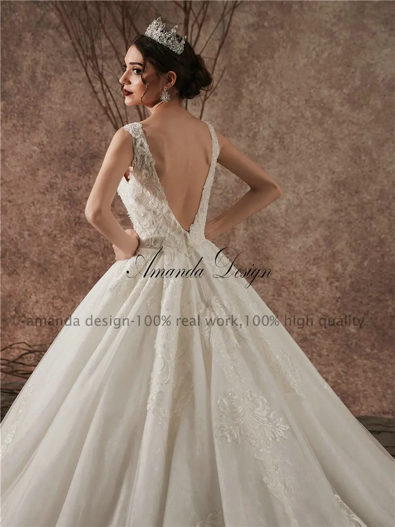 Аманда дизайн высокого класса индивидуальные низкий вырез глубокий v-образный вырез сексуальное роскошное свадебное платье с открытой спиной