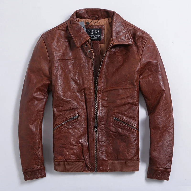 Buy Men's leather jacket Small lapel Slim coat Plus