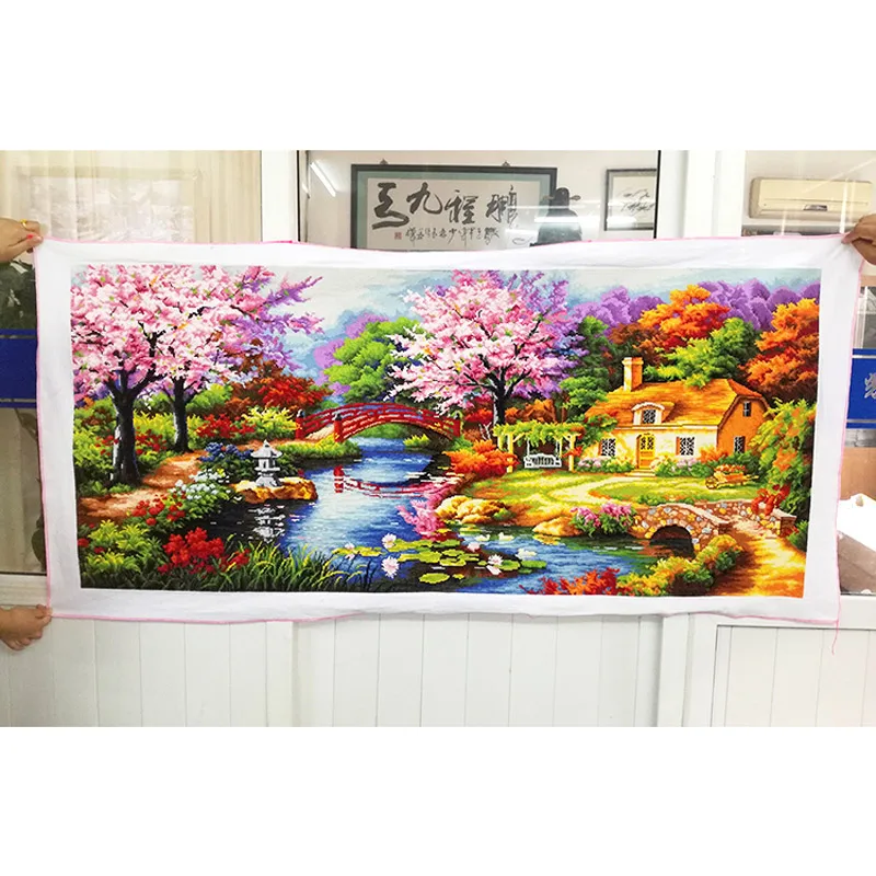 

Cross Stitch finished / cross stitch landscape painting/Machine cross stitch finished - Dream home