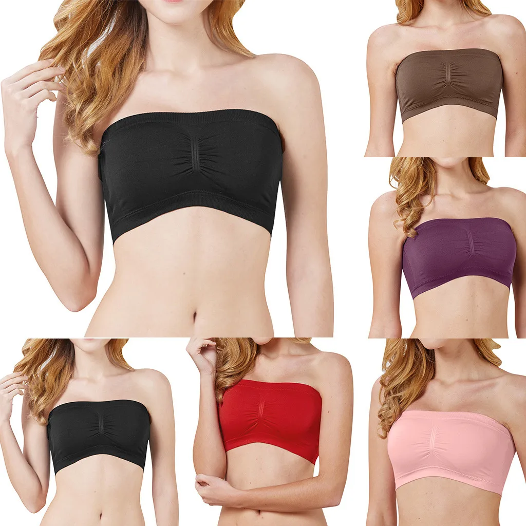 Strapless Tube Tops for Women Seamless Bandeau Top Bra Crop Top Basic Layering No Padded