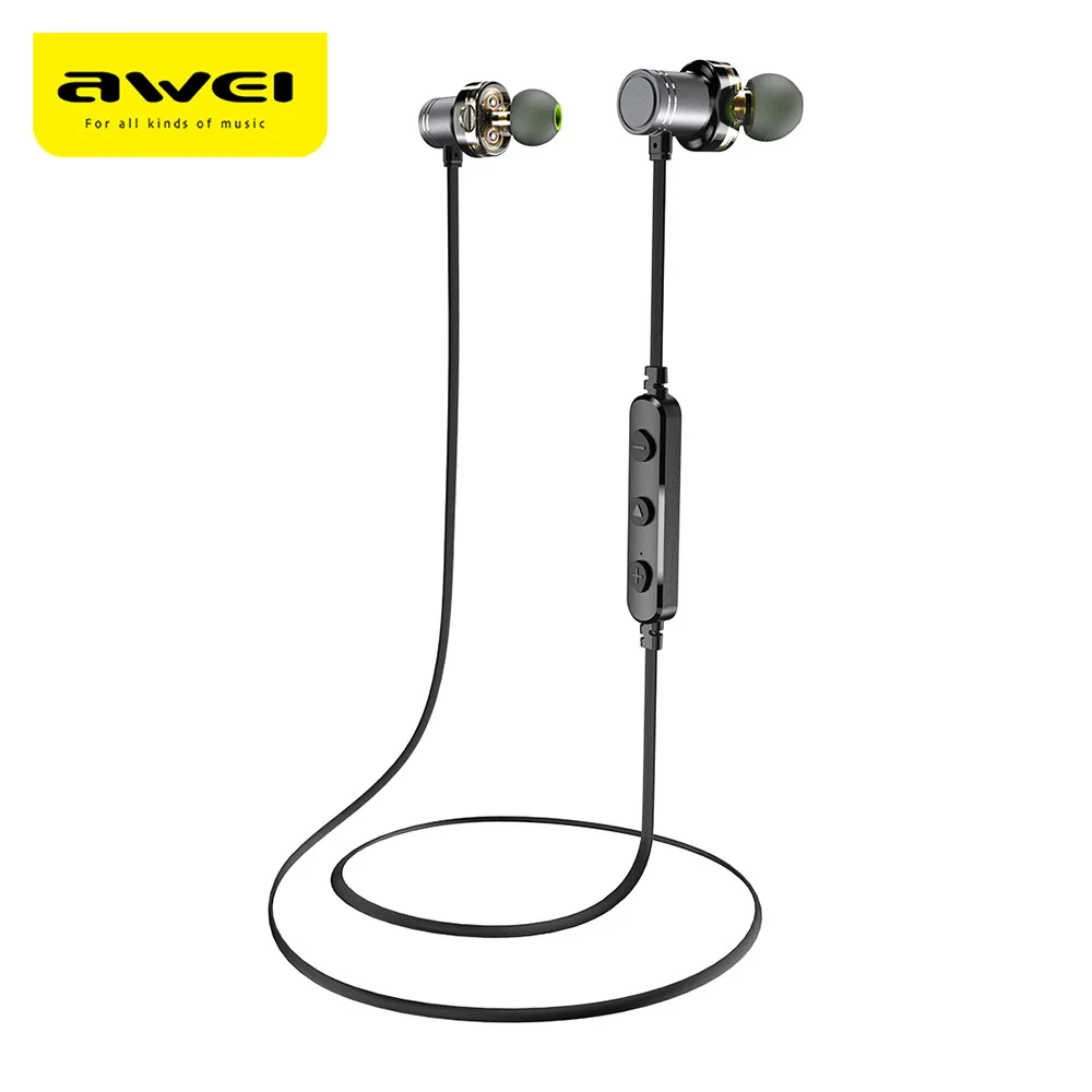Awei X670BL двойной водителей магнитные IPX4 Беспроводной Bluetooth наушники с микрофоном