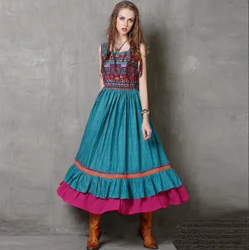 

2019 National Style Long Dress Women Summer Boho Hippie Vintage Vest Ruffle Dancing Swaying Maxi Dress Sundress Vestidos