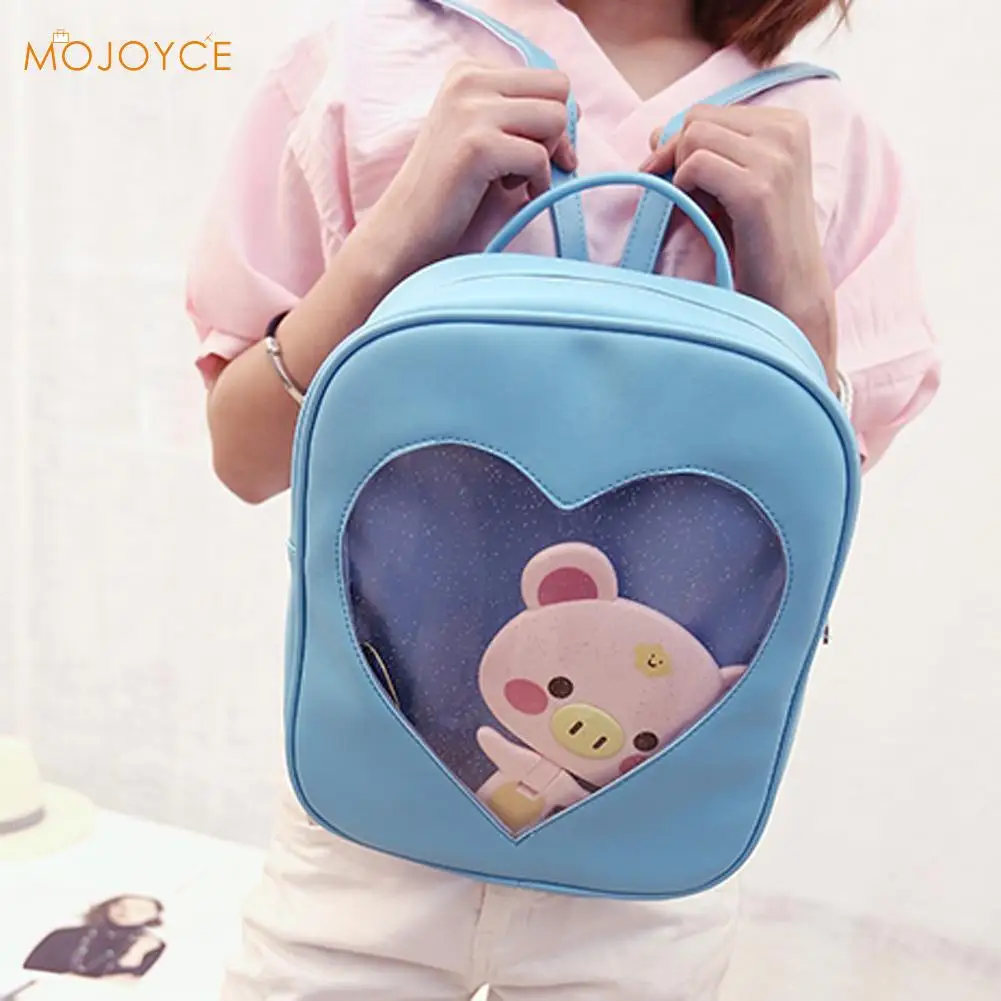  PU PVC Women Backpack Transparent Love Heart Shape Backpacks School Bag For Teenage Girls Schoolbags Female Backpacks Mochila