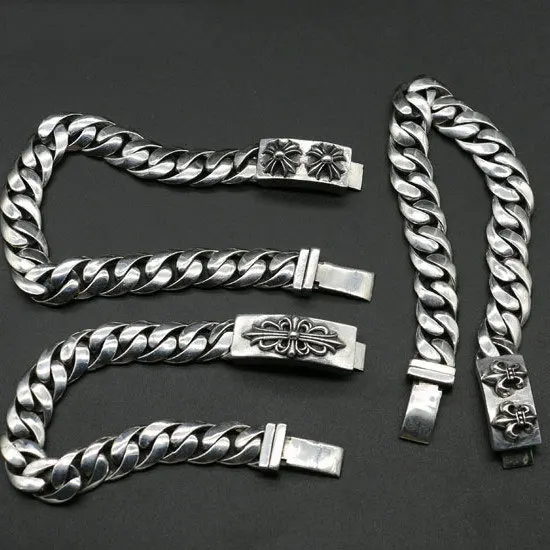 Starfield Hip-Hop Punk S925 Sterling Silver Cross Bracelet Homme Men Women Japan Retro Thai Silver Jewelry