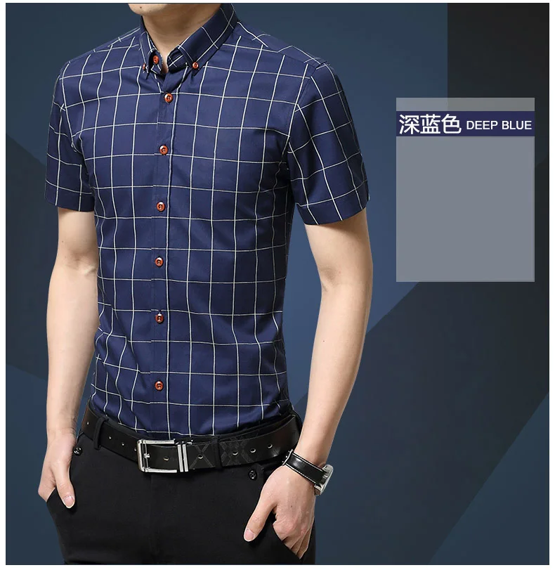 2019 Летняя мода для мужчин рубашка в клетку Slim Fit короткий рукав кнопка вверх тенденция хлопок мужской социальной рубашки для мальчиков 5XL