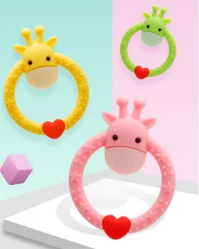 

DHL 100pcs Baby Silicone Teether BPA Free Cartoon Deer Ring Teethers Infant Chew Charms Toddle Necklace Toys