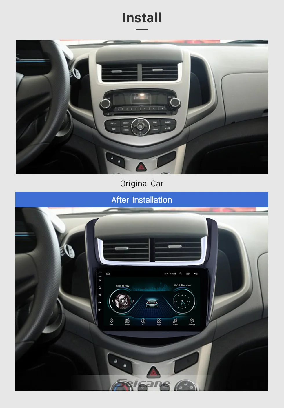 Best Seicane 9 inch Android 8.1  For 2014 Chevy Chevrolet Aveo Car GPS Navigation Auto Radio Unit Player Support TPMS Carplay DVR 3G 2