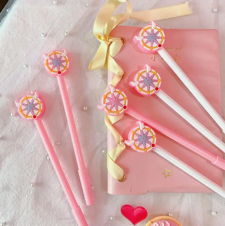 4 шт./компл. Kawaii 0,38 мм розовый крыла звезда Волшебная палочка гелевые ручки цифровым пером Эсколар. школьные канцелярские принадлежности канцелярский подарок