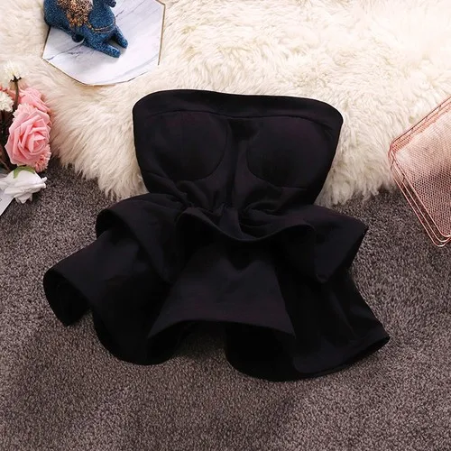 black Neploe Slash Neck Ruffles Blouse Women Sleeveless Loose Solid Blusas Slim Waist Sexy Women Tops 45144 - Цвет: black
