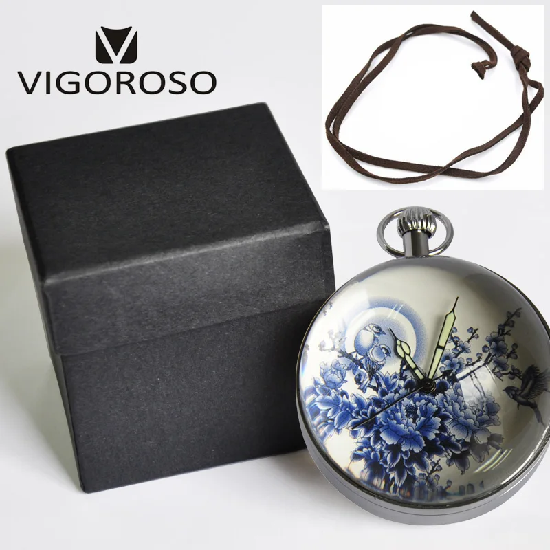 Antique Luxury Desk Table Clocks Big Ball Magnifying Glass Skeleton Back Wind up Mechanical Pocket Watch Retro Vintage Watches