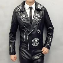 Мужская черная кожаная куртка с длинным рукавом, панк-рок, Череп, Embeded, шоу, группа, танец, певица, сексуальные костюмы