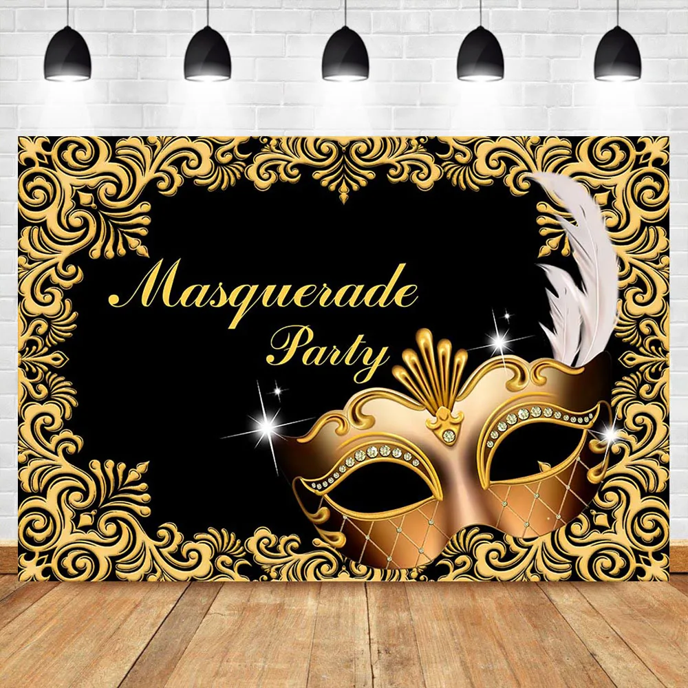 

NeoBack Masquerade Backdrop Gold Feather Diamond Mask Photography Background Luxury Vintage Pattern Custom Background for Photo