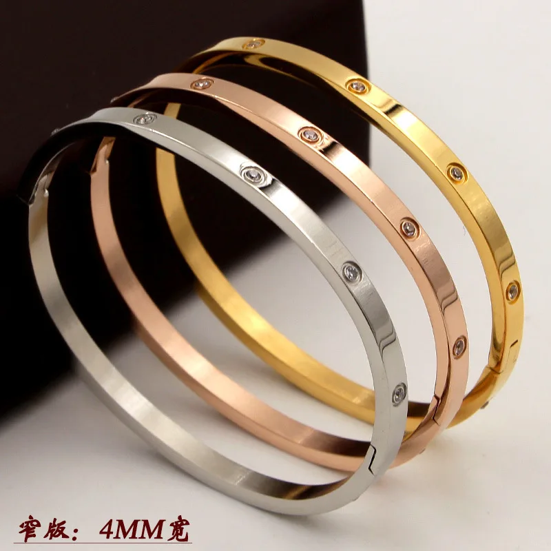 Trendy Lovers Women Bracelets Silver Rose Gold Bangles for Women Cubic Zirconia for Woman Stainless Steel Jewelry Gifts