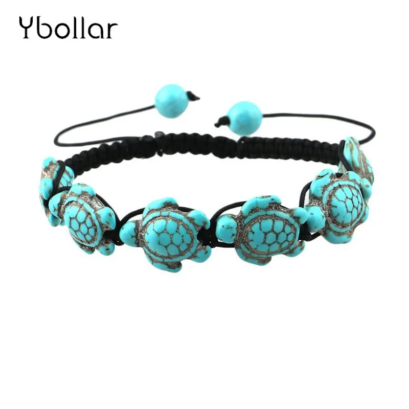 

1pc Boho Vintage Turquoises Tortoise Bracelets for Women Men Turtle Charm Braided Bracelet Adjustable bead bracelet jewelry