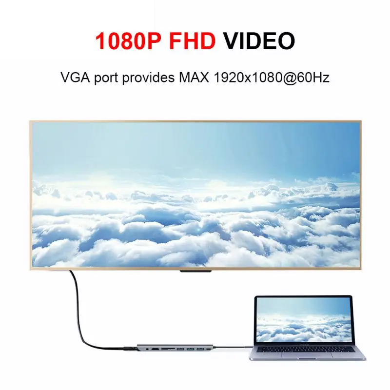 Универсальный 9 в 1 Тип с разъемами типа C и HDMI/VGA/USB концентратор с 4K многофункциональный адаптер конвертер TF защищенная цифровая слот для карт памяти