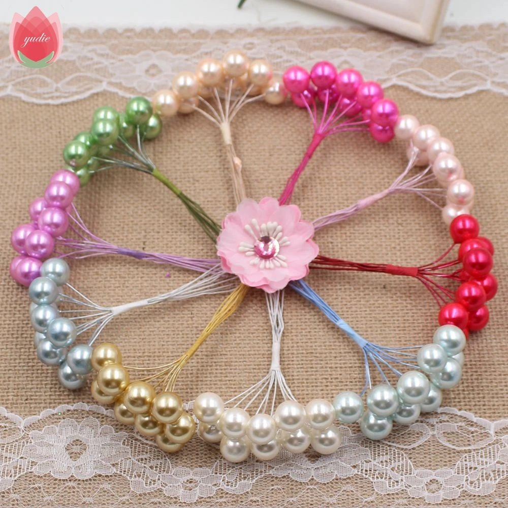 

50pcs Foam Big Pearl Stamen Artificial Flowers For Wedding Party Plants Decoration Marriage Wreath Crown Scrapbook Fake Flowers
