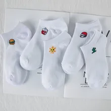 5 пар, женские носки, одноцветные повседневные полосатые носки с вышивкой, женские модные полосатые короткие носки, calceines mujer