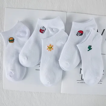 

5pairs Women's Socks Solid Color Casual Striped Embroidered Socks Women's Fashion Striped Short Socks calceines mujer