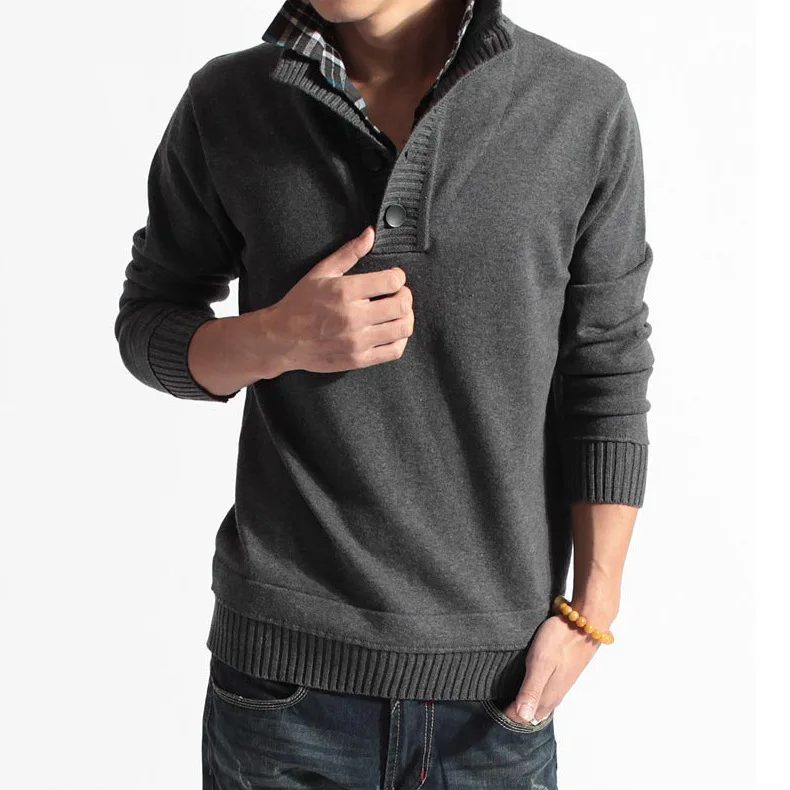 Fake Two Piece Men Sweaters Autumn Winter High Quality Shirts Collar