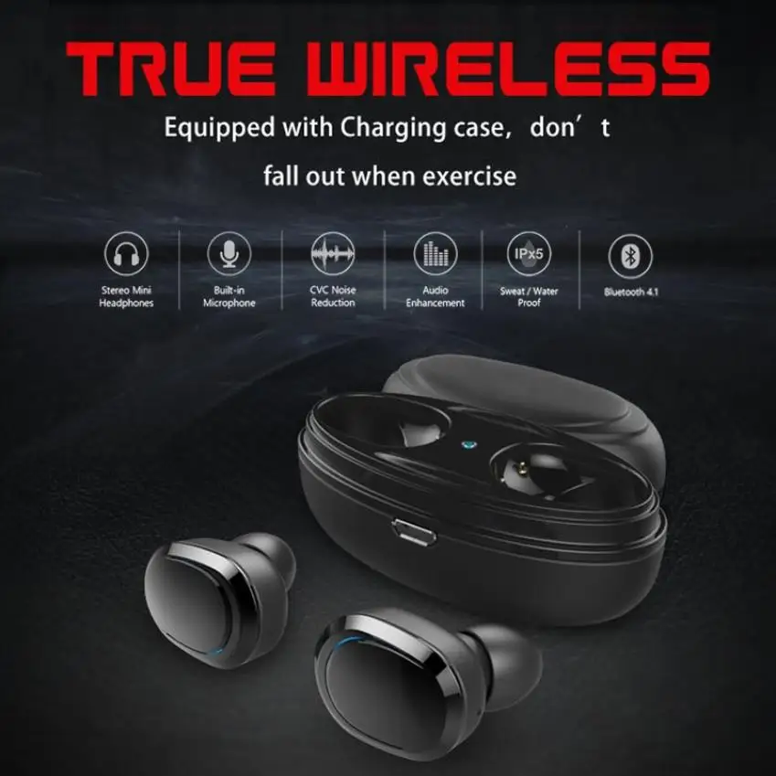 Наушники-вкладыши TWS True Беспроводной гарнитуры стерео Bluetooth наушники спортивные