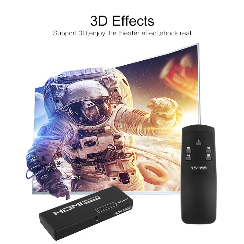 5 портов 1080P HDMI 3D Переключатель Селектор HD переключатель разветвитель концентратор пульт дистанционного управления+ пульт дистанционного управления для HDTV DVD PS3 STB