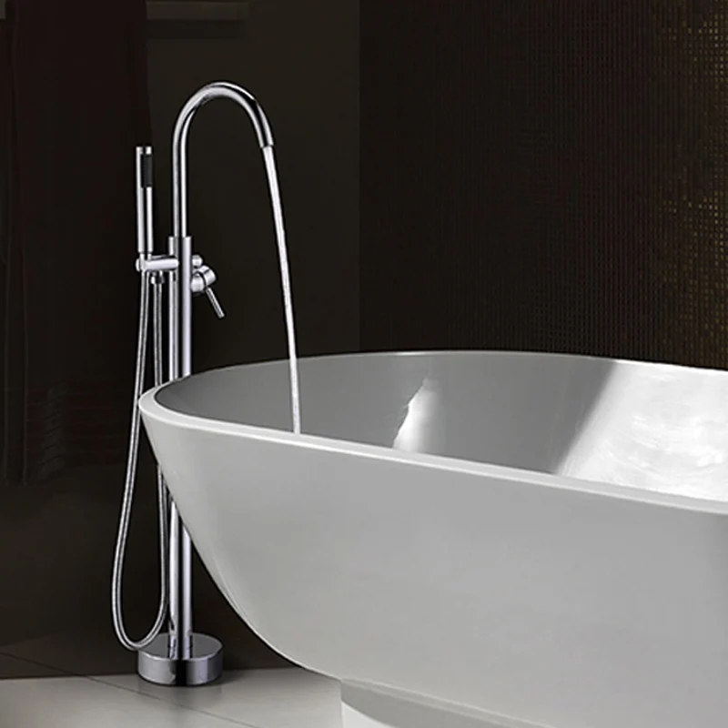 

Silver Bathtub Floor Stand Faucet Cold and Hot Water Single Handle Tap 360 Rotation Spout With ABS Bath Mixer Shower Accessories