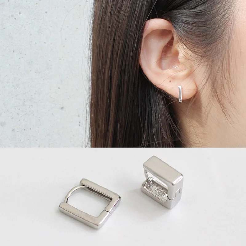 

Solid Real Silver 925 New Square Hoop Earrings Women Fashion Jewellery Small Special Shape Hoops Girls Gifts Earring Accessories