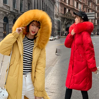 

Fake Fur Collar Winter Female Jacket New 2019 Fashion Coat Women Winter Coat Slim Women Parka Warm Hooded Winter Jacket Women