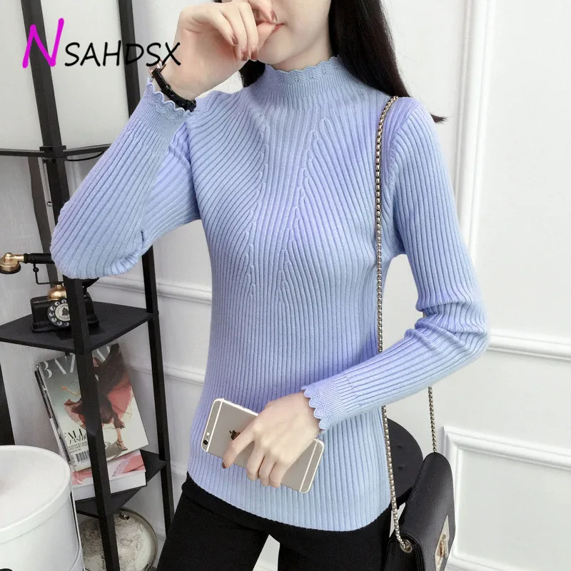 

2019 Sale Poncho Sweater Women Autumn Winter New Women's Sweater Self-cultivation Sleeved High Collar Stripe Bottoming Knit