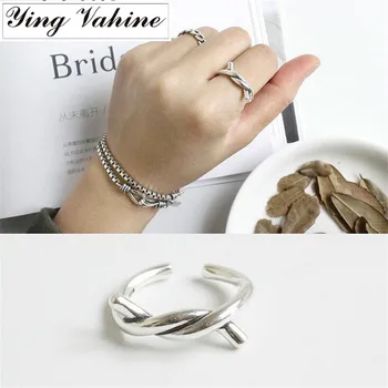 

ying Vahine 100% 925 Sterling Silver Jewelry Twisted Rope Open Rings for Women anillo de plata