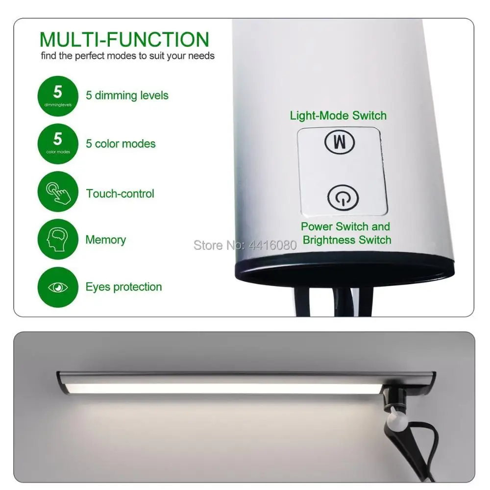  led Desk Lamp Swing Arm Task Lamp with Clamp Eye-care Dimmable Office Light with Touch Control Memo - 32898601500