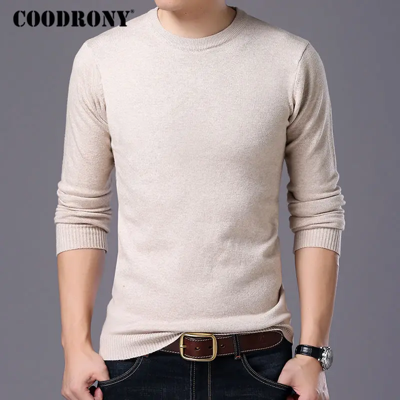 COODRONY سترة الرجال الخريف الشتاء الدافئة رجل محبوك رداء علوي من الصوف بلون عارضة س الرقبة سحب أوم كنزة صوفية قطنية/بلوزة قطنية الرجال 7209