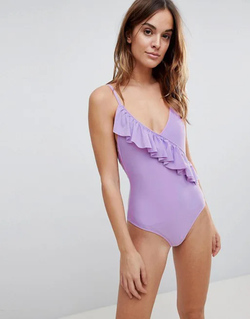 2019 Sexy Solid One Piece Swimsuits For Female Women Backless Swimwear with Ruffle Brazilian Monokini | Спорт и развлечения